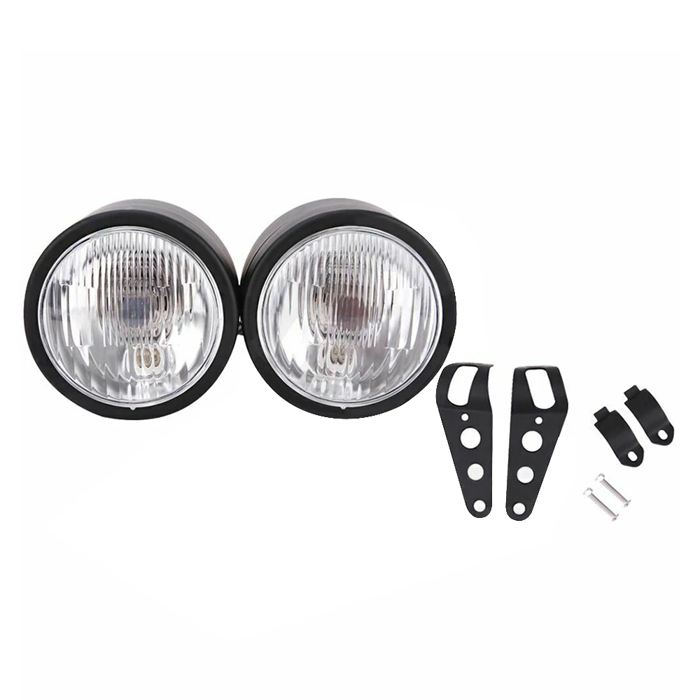 High Quality 2pcs Twin Headlight W/ Bracket for  Dual Sport Moto Street Fighter Black
