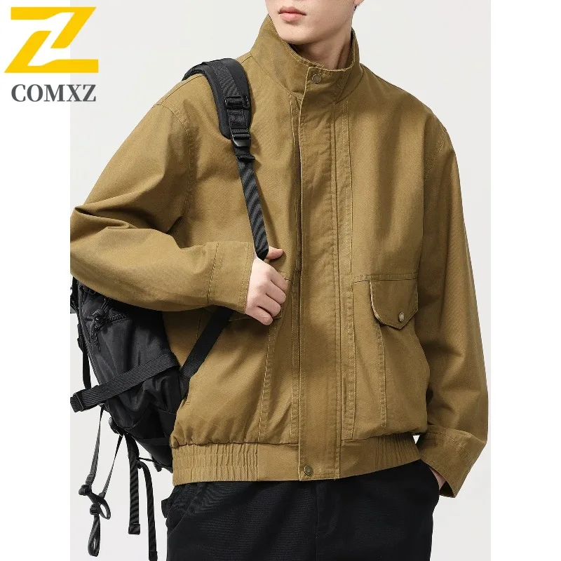 

COMXZ Men Jackets Loose Japanese Style Versatile Streetwear Travel Trendy Branded Camping Varsity Jacket Daily Comfortable Coat