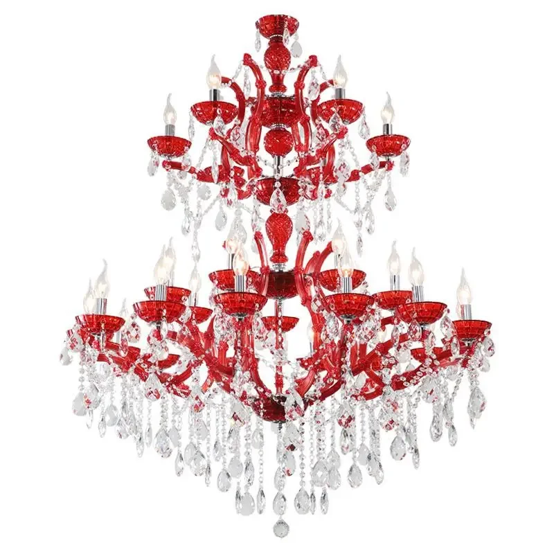 Plus 105CM Red Crystal Chandelier Lamp for Church LED lustre cristal Living Room Hotel large LED Pendant Chandeliers Lighting