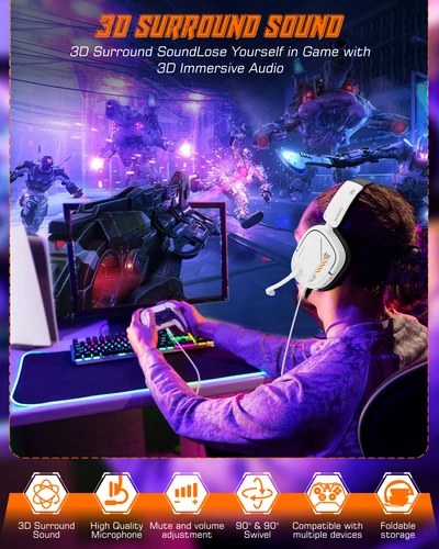 Imagen 2 del producto Auriculares para juegos con cable NUBWO para PS5/PS4 Xbox Series X | S/Xbox One Switch Orejeras de memoria suave con micrófono unidireccional transparente con conector de 3,5 mm