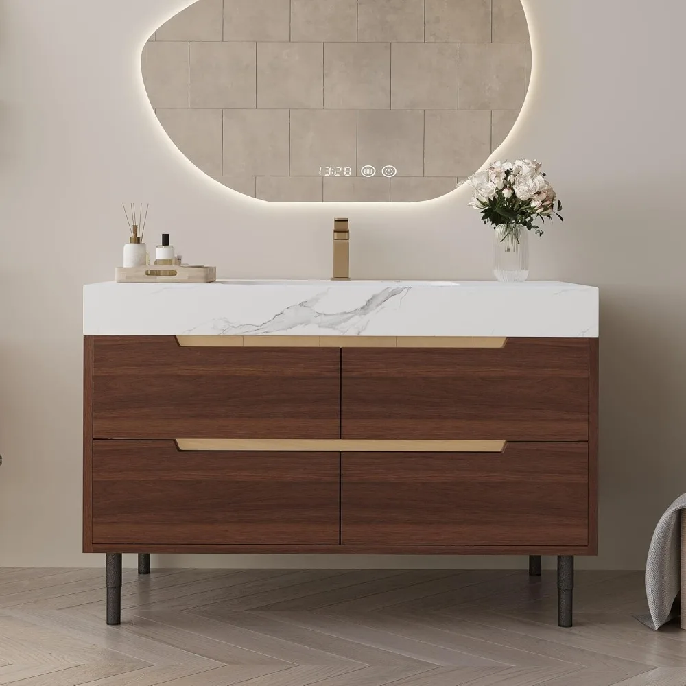 2-in-1 Floating Bathroom Vanity with Sink Combo,35.4'' Wall Mounted Bathroom Vanity Cabinet with Ceramic Sink,4 Drawers