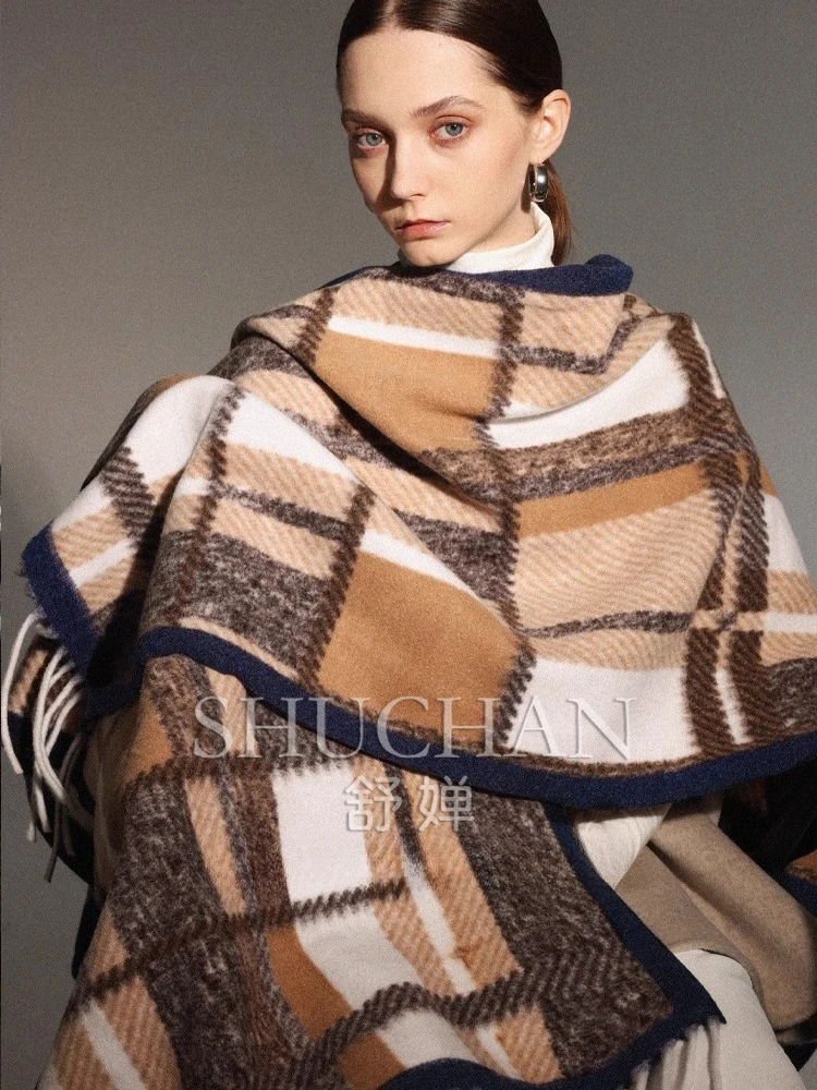 

enlarged and widened plaid shawl women's 2025 new outer fit, high-end sense Yunnan western Sichuan travel scarf shawl dual-purpo