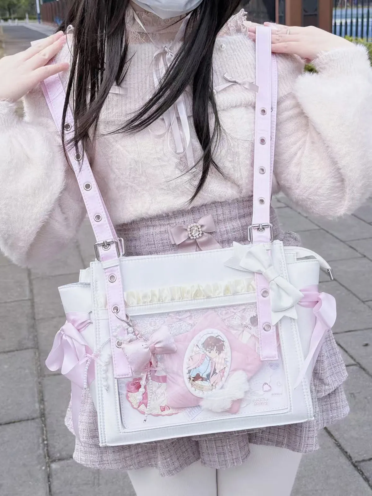Original Satin Lolita Bow Ribbon Shoulder Bag Women's Small Food Double Shoulder Star Chasing Social Animal Comic Show Lta Bag