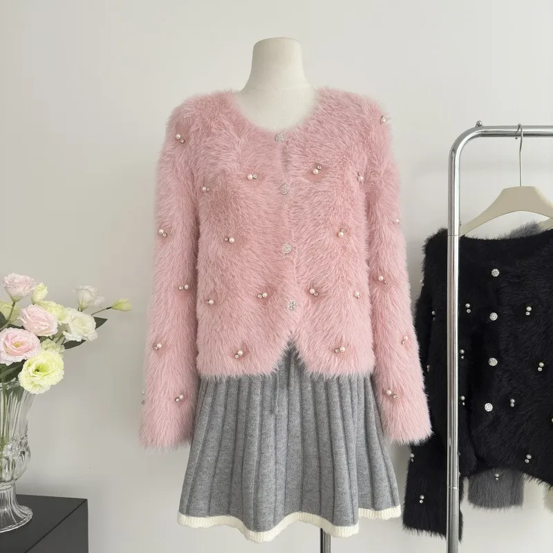 Cardigan Women Sweaters Coats Vintage Short Coat Jackets Round Neck Y2k Streetwear Elegant Knit Open Stitch Autumn Winter