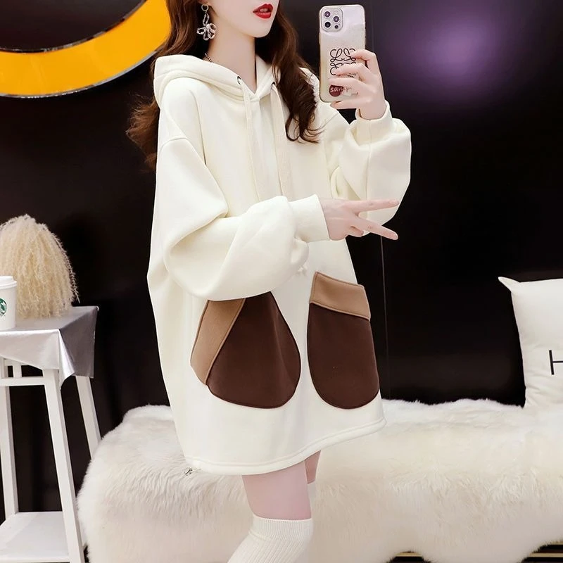 الخريف والشتاء المرأة هوديس بلوزات الدافئة الباردة الجمالية 2000s العرق قميص الأساسية كبيرة الحجم الإناث مقنعين سميكة