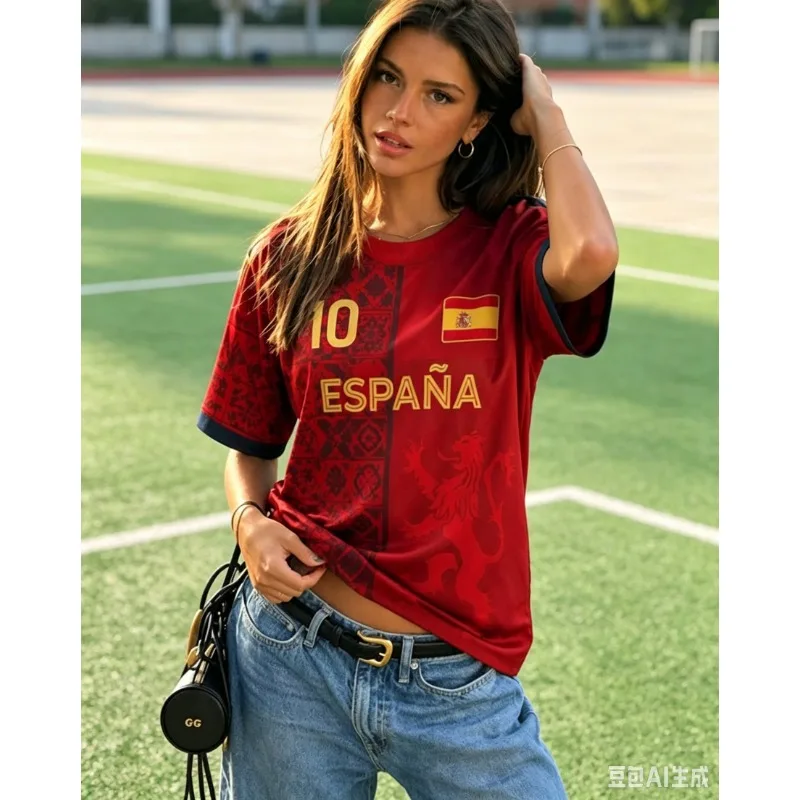2026 New Men Women Spain 10 Flag Soccer Fan T-Shirt Crewneck Short Sleeve Breathable Quick Dry Streetwear Kids Football Tshirt