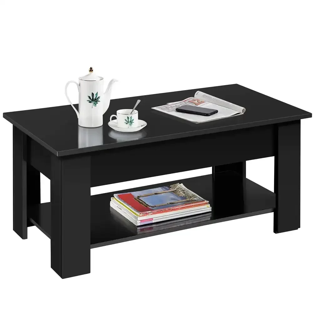 Modern 39in Lift Top Coffee Table with Hidden Compartment & Storage for Livingroom, Black