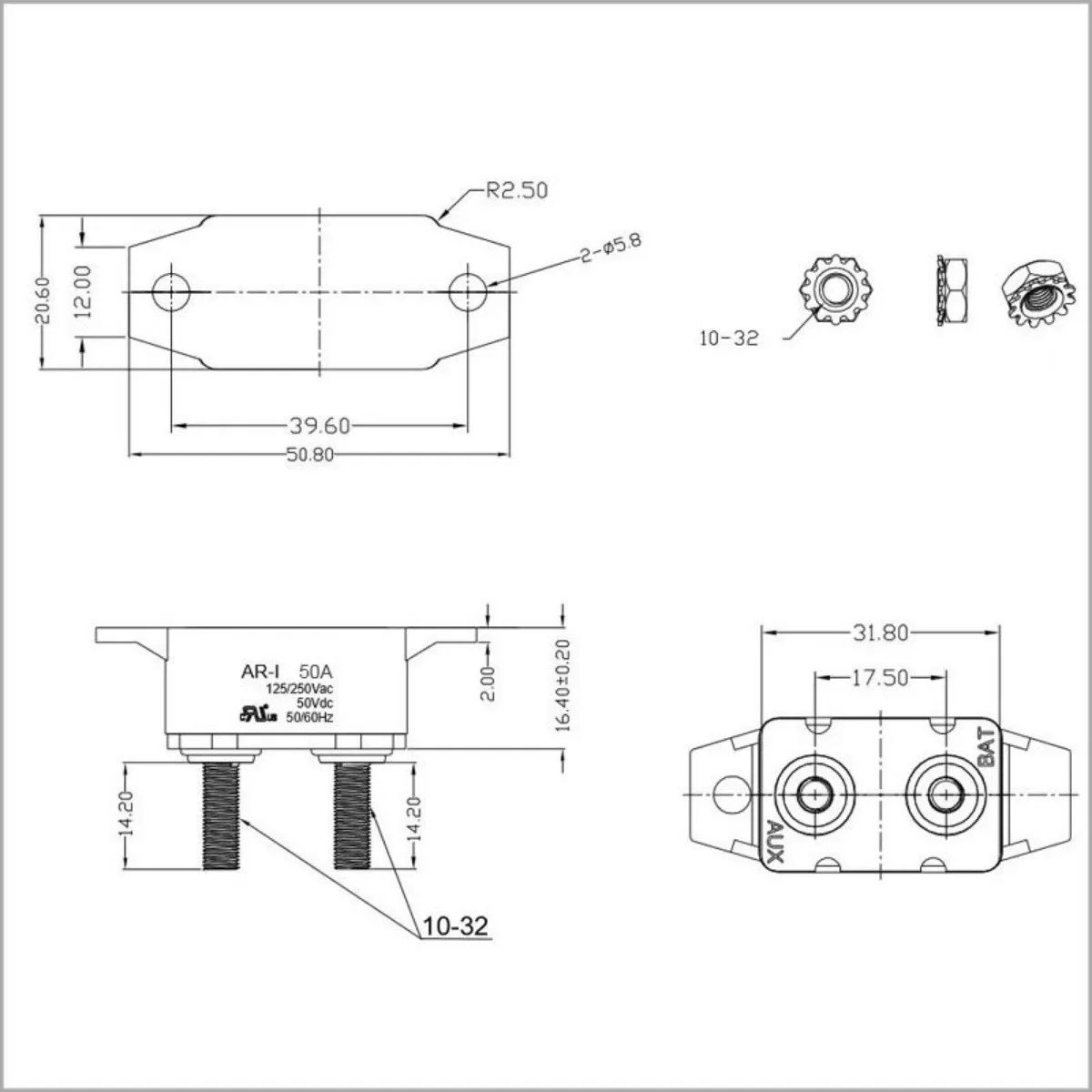 Double Stud Line Protector Circuit Breaker for RV with Red Sheath Protector