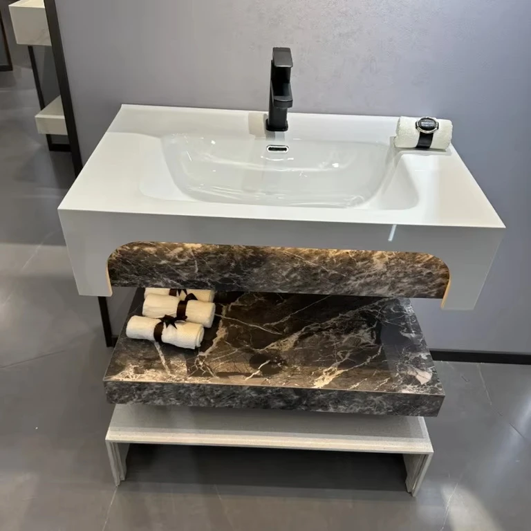

Wall Mounted Bathroom Vanity Sintered Stone With And Mirror, Waterproof, Simple And Durable, For Hotel Apartments Use