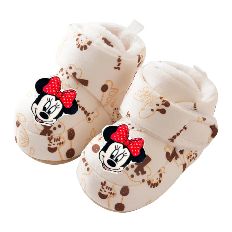 

Disney Mickey Mouse Minnie Girl Baby Socks Shoes Autumn and Winter Soft Soles 0- 1 Year Old Cotton Shoes Boys Toddler Shoes