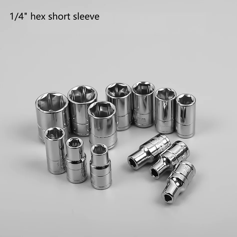 13Pcs Set Mini Socket Wrench Head 4-14mm 6.3mm Hex Shank Short Socket Ratchet Wrench Cart Auto Repair Removal Hand Tools