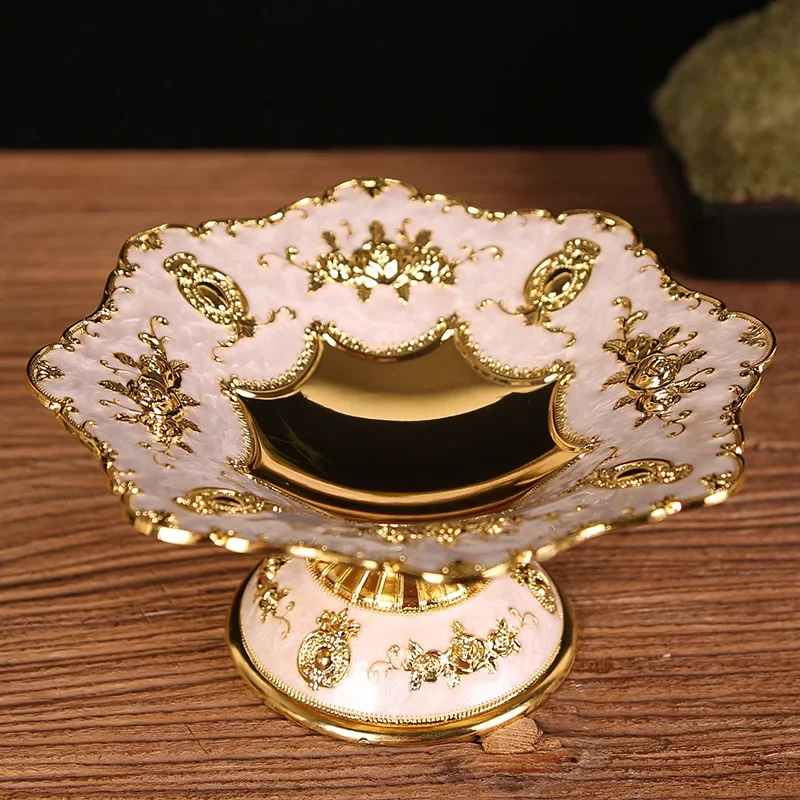 Silver Gold Fruit Tray Flower Shape Festival Alloy Snack Candy Plate High Foot Storage Organizer Banquet Home Desktop Decoration