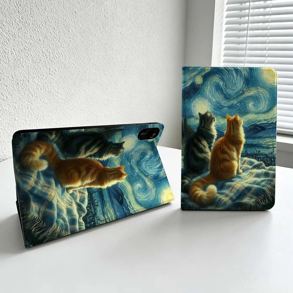Van Gogh-Style Art Cartoon Cat For Xiaomi Redmi Mi Pad 8 7 6 5 4 2 SE K Pro Max Ultra Poco Pad Soft Inch Tablet Case Cover