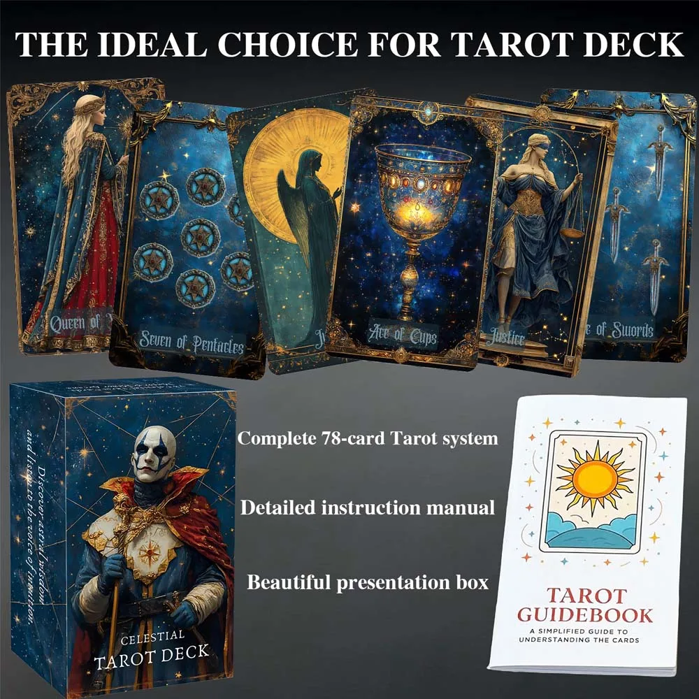 78 Cards Celestial Tarot Deck 13x8 Cm Connect with Universal Energy, Unlock Your Inner Potential Paper Manual