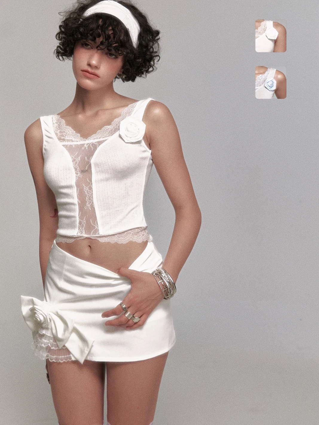 

Rose Diary 34-Ounce Lace Patchwork Crop Top Decorative Floral Vest Slim Fit Original Design Polyester Spandex Blend