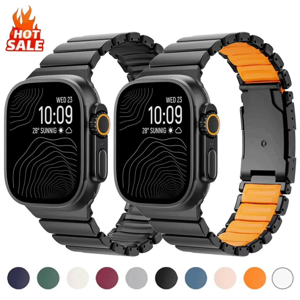 Titanium Silicone Band for Apple Watch Ultra 4/3 49mm 46mm 45mm 44mm 42mm Luxury Bracelet for IWatch Series 12 11 10 9 8 7 6 SE