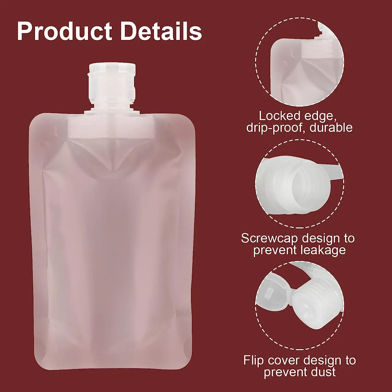 12Pcs 30/50/100ml Portable Travel Fluid Makeup Packing Bag Leak Proof Refillable Empty Squeeze Pouch Transparent Clamshell Bag