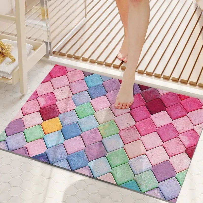 Bathroom Diatom Mud Absorbent Quick Drying Non-slip Mat Bright Cubic Easy To Clean Carpet Bathroom Kitchen Door Mat