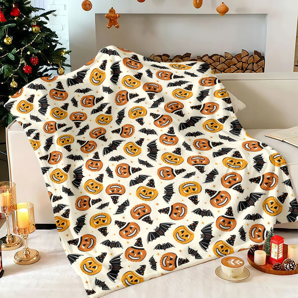 Fall Pumpkin Spice Ghost Cinnamon Roll Maple Leaf Flannel Blanket Soft Fuzzy Plush Cozy Warm Throw for Sofa Bed Couch