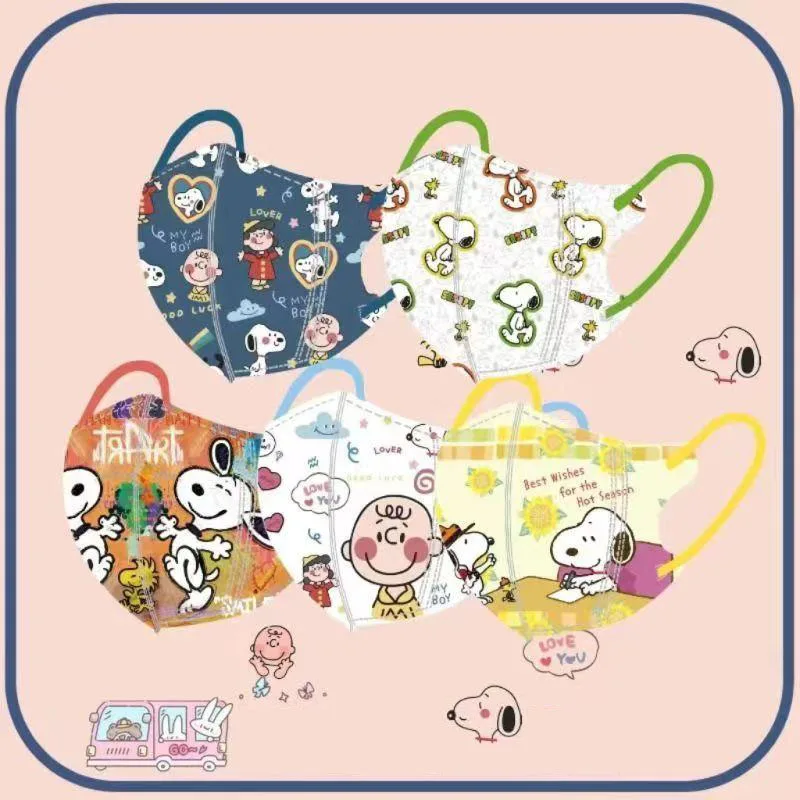 20Pcs Kawaii Cute Snoopy 3D Mask Children Protective Masks Cartoon Printed Sunscreen Dustproof Practical Anime Gifts For Girls