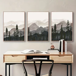 3PCS Nordic Painting Canvas Print Abstract Forest Mountain Nature Landscape Wall Art for Living Room Bedroom Office Home Decor