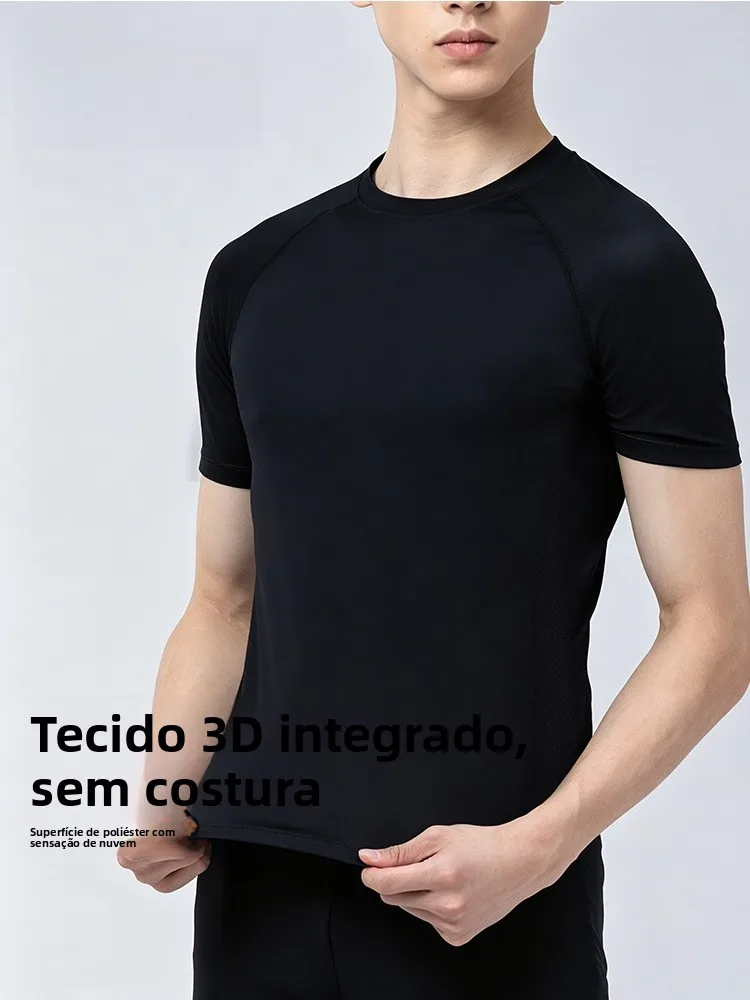 t-shirt-da-ballo-a-maniche-corte-da-uomo-aderente-nera-per-pratica-di-danza-moderna-traspirante-ad-asciugatura-rapida-in-nylon