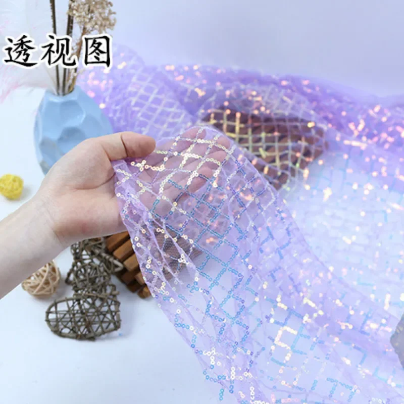 Shiny Wedding Party Dress Sequin Stitched Mesh Fabric Party Supplies Background Flashing Cosplay Dress Material