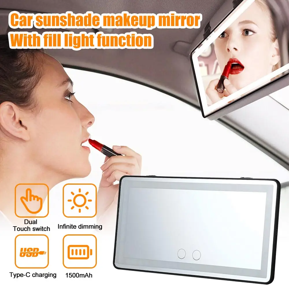 Universal 60 LEDs Car Sun Visor Dimmable HD Vanity Mirror Rechargeable Touch Screen Switch Interior Cosmetic Makeup Mirror