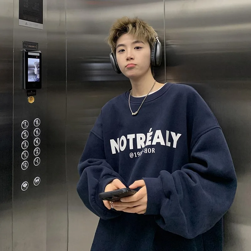 

American Style Men's Hoodie Sweatshirt Spring Autumn New Style Oversize round Neck Base Layer Shirt Retro Trendy Brand