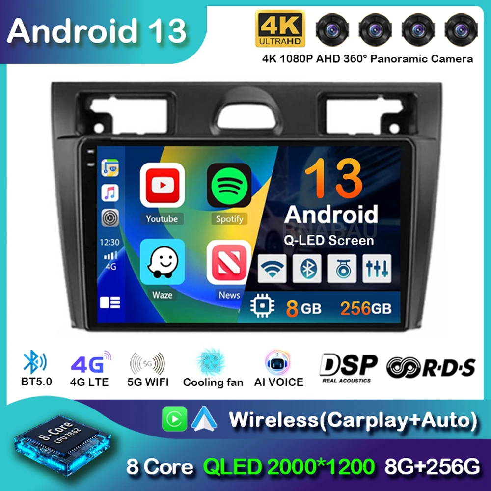 

Android 13 Carplay Auto Car Radio For Ford Fiesta Mk VI 5 Mk5 2002-2008 Multimedia GPS Navigation Video Player Stereo 2 Din DVD