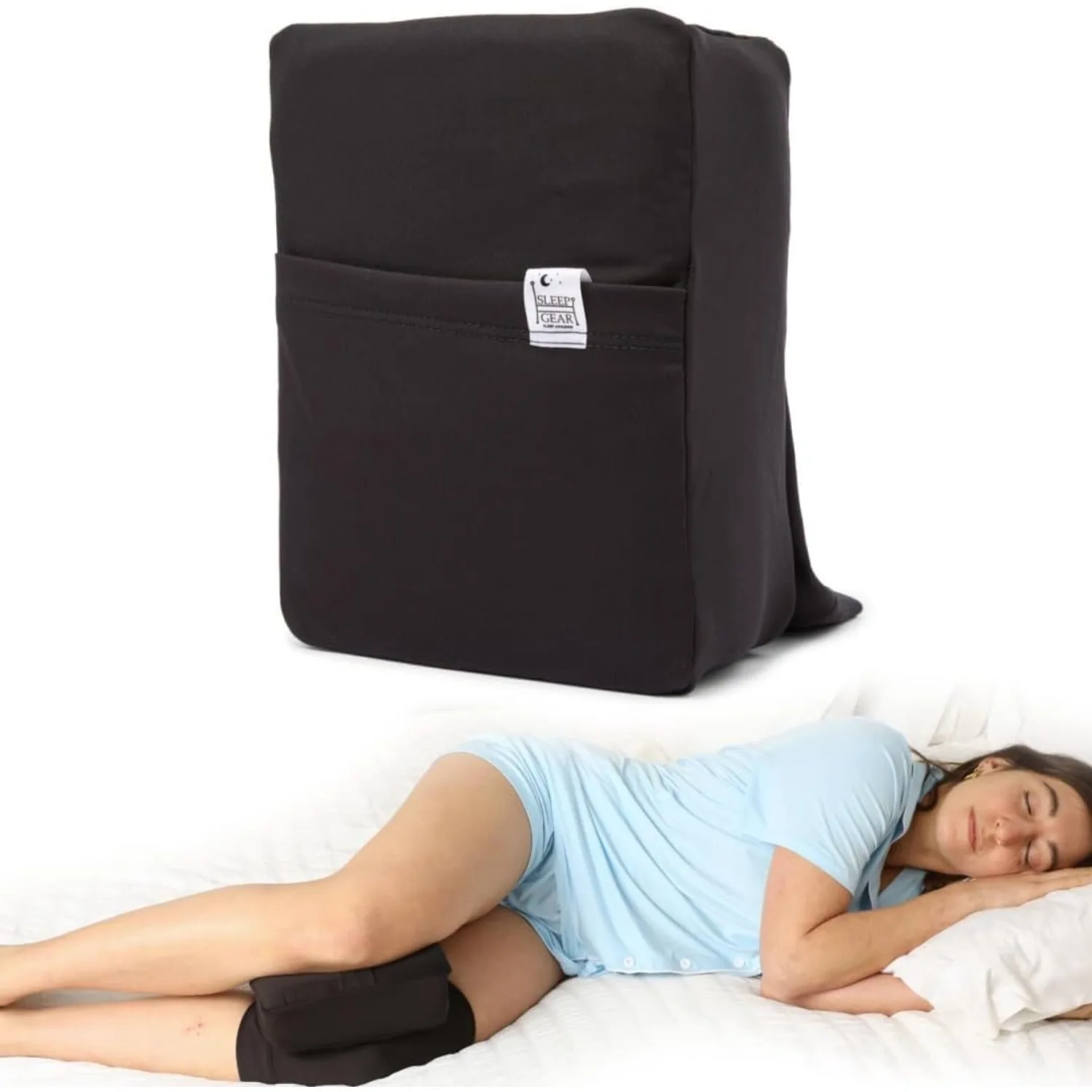 Designed Knee Sleeve & Foam Pillow for Side Sleepers - Compact, Ergonomic with Washable Cover for Sciatica