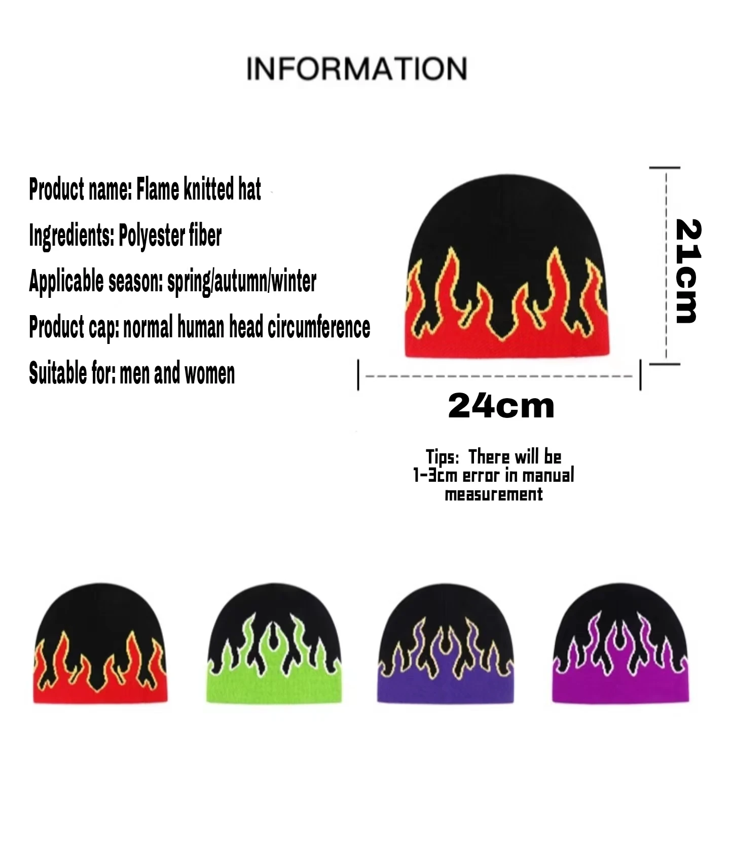 Brand Beanie Hat Street Dance Skull Fire Hell Burn Flames Hot Trend Hip Hop Knitted Bonnet