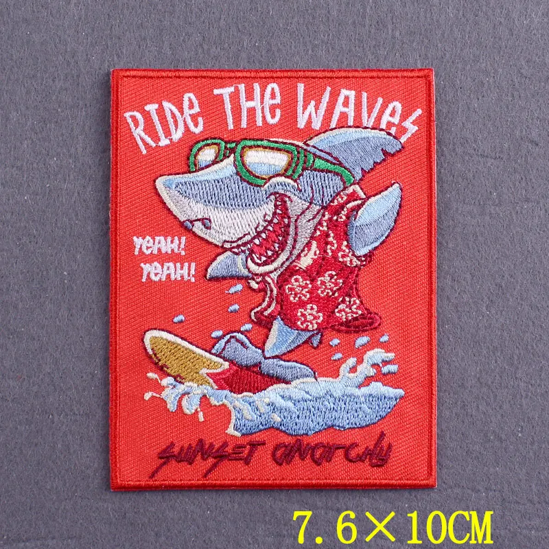 Sea Wave Iron on Embroidered Patches For Clothing Thermo Adhesive Patches On Clothes Stripes DIY Surf Badges On Backpack Decor