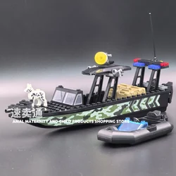 SWAT black camouflage sea python speedboat assault boat model small puzzle building block toy Christmas birthday gift