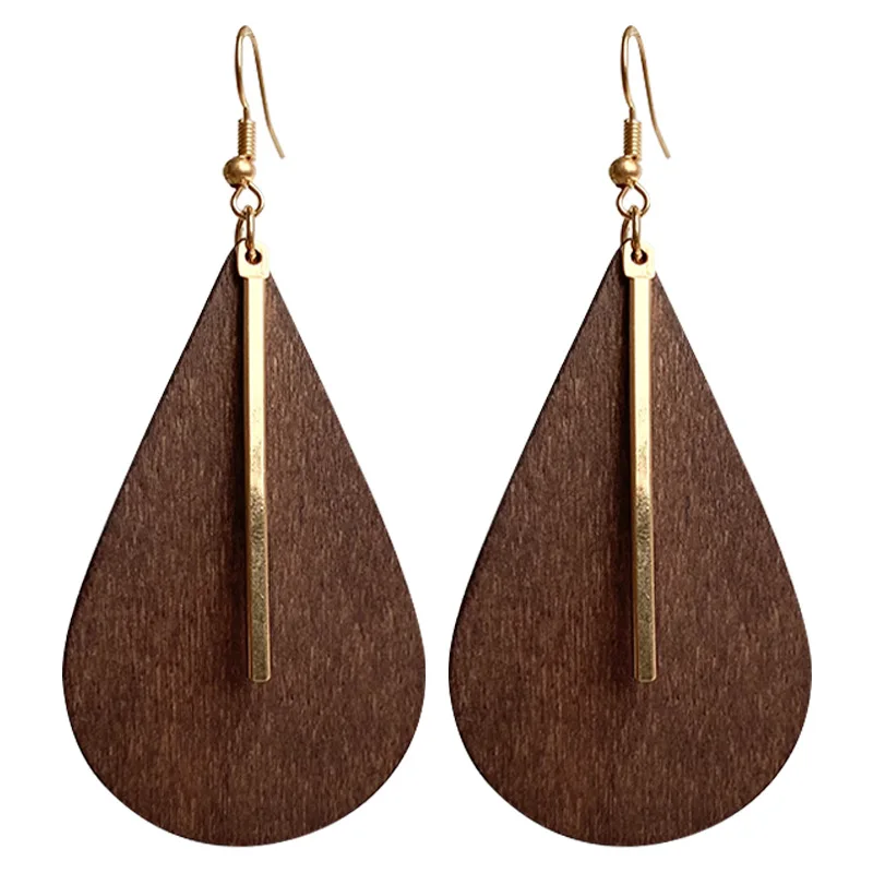 Vintage Designer Wood Earrings For Women Organic Brown Hollow African Water Drops Natural Wood Irregular Ethnic Bohemian Jewelry