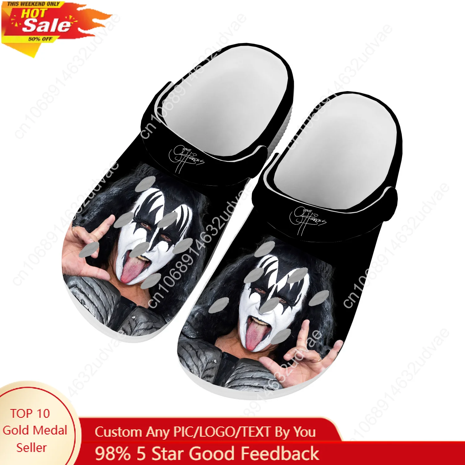 

Gene Simmons Sandals Mens Women Youth Boy Girl Water Shoes Home Clogs Custom Made Breathable Hole Slippers White