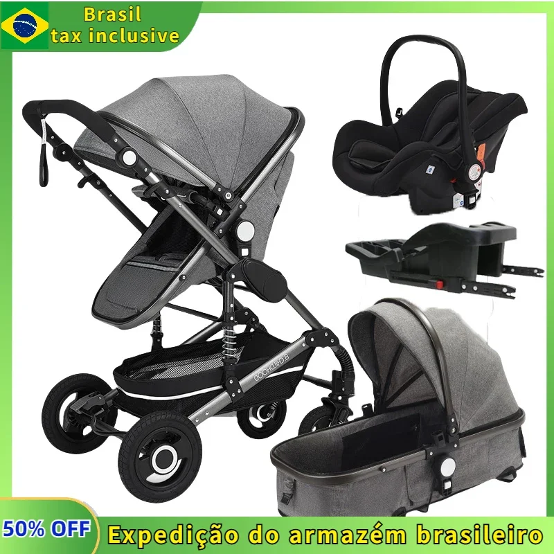 Baby stroller 3in1 with car seat with ISOFIX base, luxury high landscape baby carriage aluminum alloy frame travel stroller