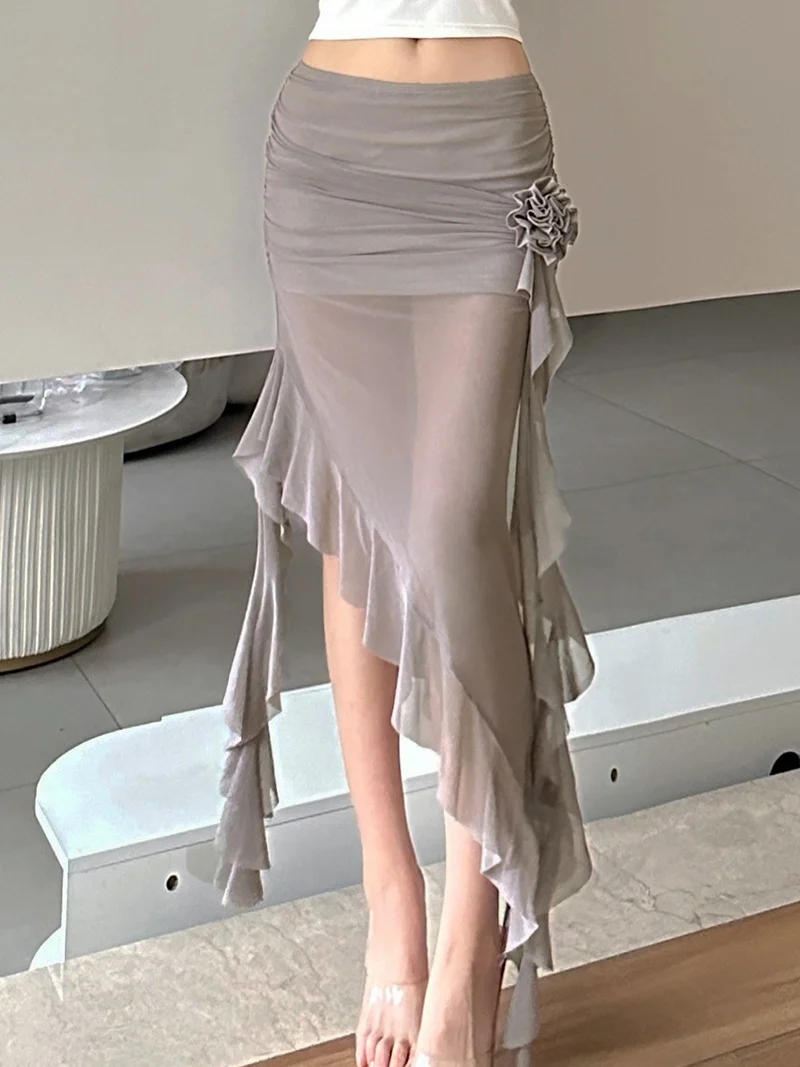 

Weird Puss Pure Desire, сексуальная простая одинаковая юбка нестандартной формы, женская летняя модная блузка, марлевая эластичная юбка со средней талией