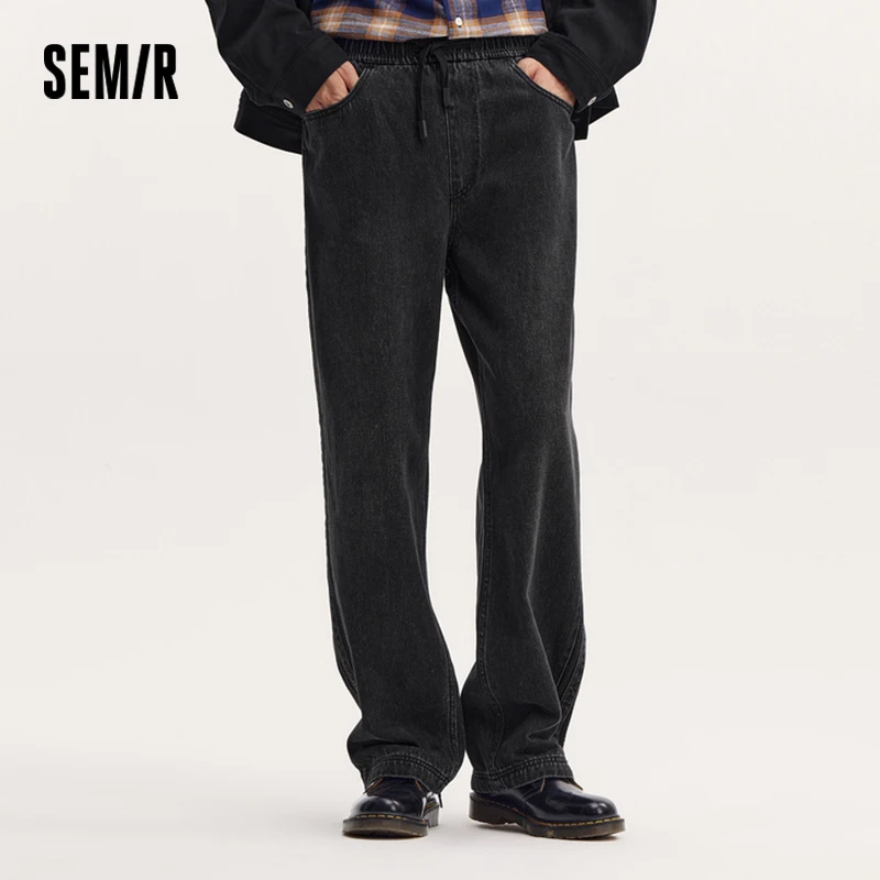 

Semir Jeans Men Vintage Loose Washed Black Drawstring Straight Autumn Baggy Jeans Man Clothes Durable Denim Classic Texture