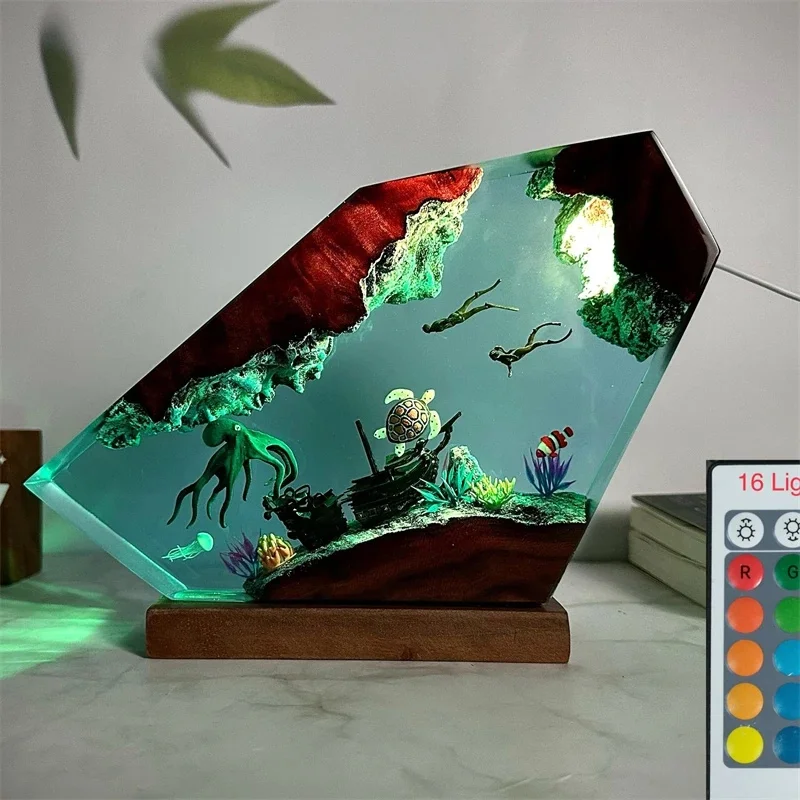 Resin Gift Lamp 3D Model Giant Octopus Diver Creative Night Light Figurine For Home Display Table Decor Cozy Party Centerpiece view 3