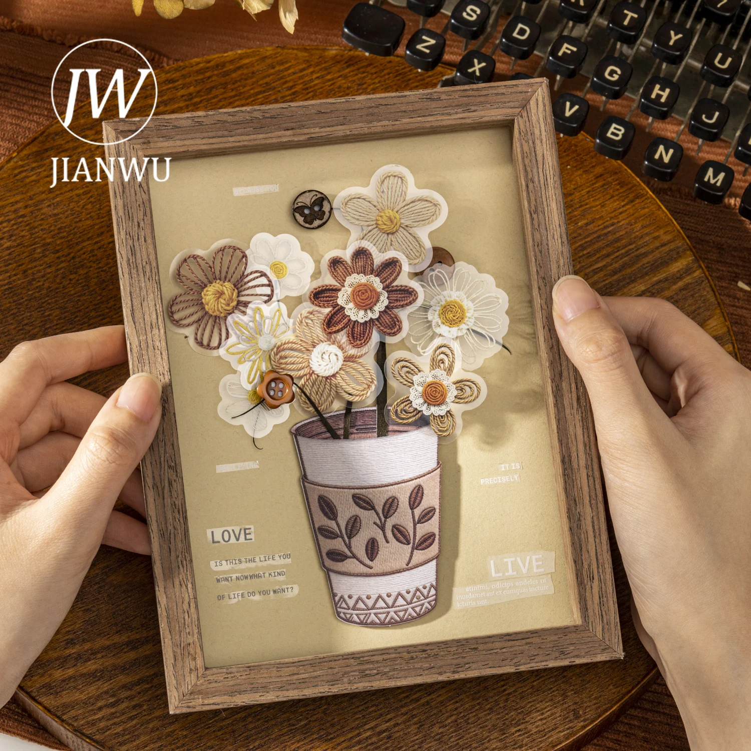 JIANWU Vintage Simulated Embroidery Flower Landscape Material Collage Scrapbooking PET Sticker Creative DIY Journal Stationery view 4