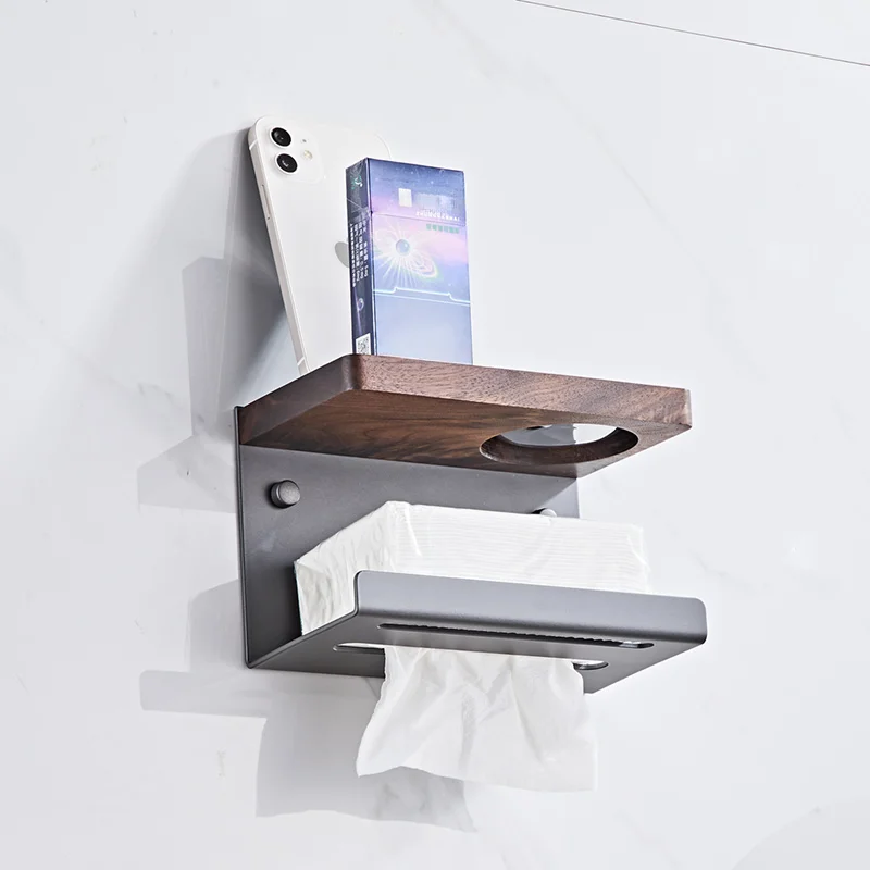 Solid Wood Paper Towel Rack, Walnut Toilet Rollrack, Bathroom Rack, Ashtray, Wall-mounted
