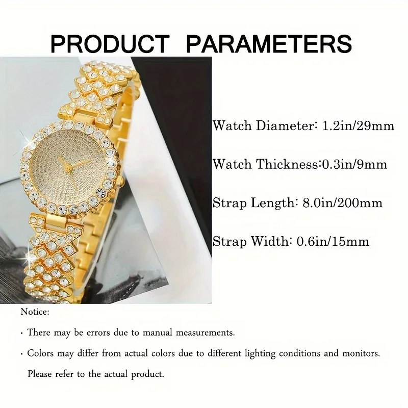 1pc Rhinestone Decor Quartz Watch Elegant Starry Dial Analog Dress Watch & 5pcs Jewelry Set, Gift For Mom/Girlfriend