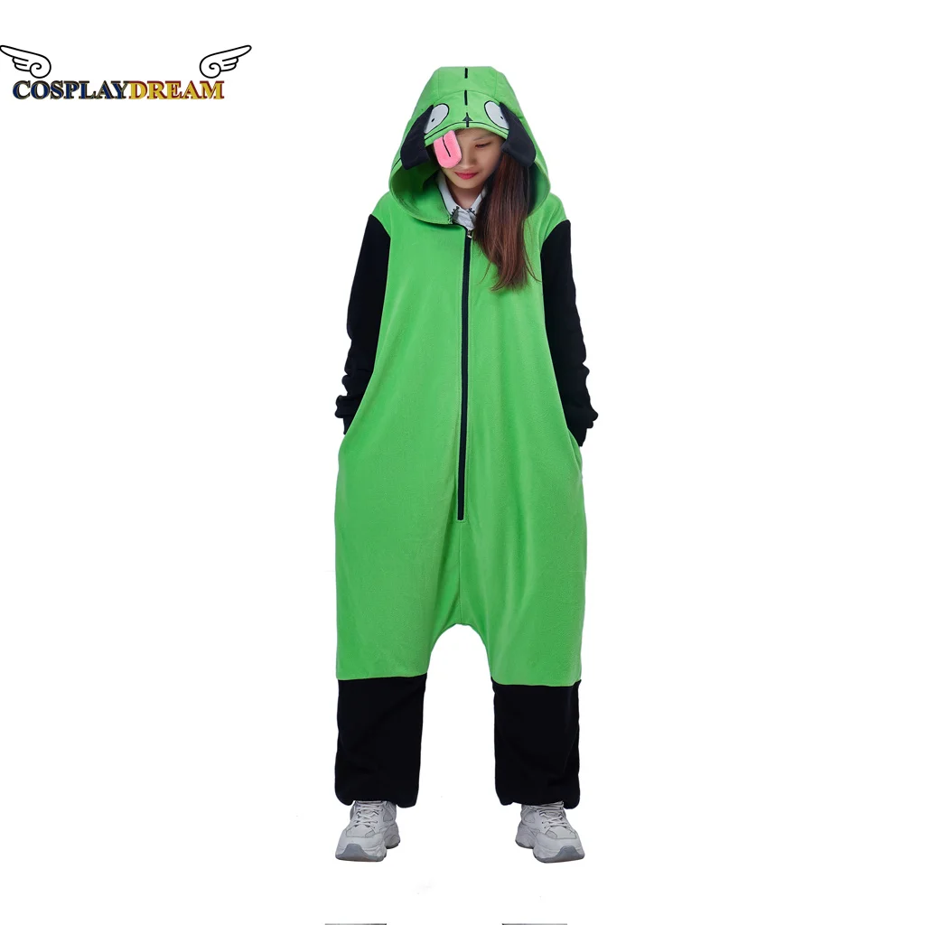 Invader Zim Cosplay Costume Animal Onesie Pajamas Alien Costume Invader Zim Onesies Pajamas Hoodie Pajamas with Ears for adult