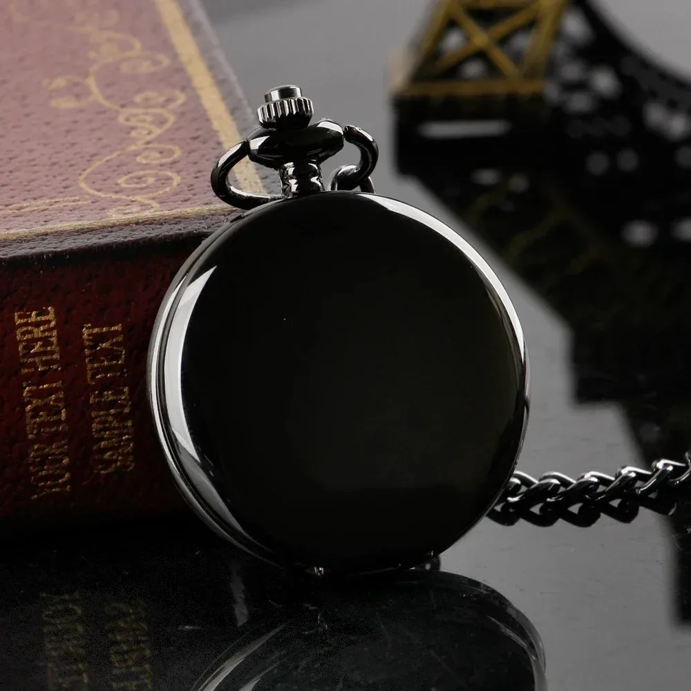 Steampunk Fob Chain Smooth Steel Quartz Pocket Watch Roman Nmber Dial Pendant Fob WatchMens Birthday Wedding Anniversary Gifts
