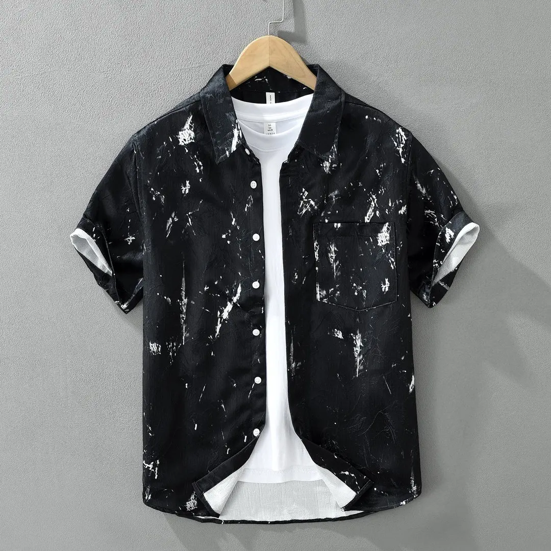 

2026 New Print Short Sleeve Shirt for Men Casual Office Handsome Guy Shirt Male Fashion Cotton Men's Shirts
