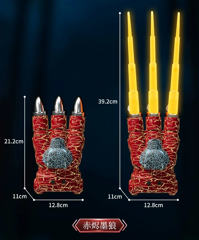 Luminous Retractable Mechanical Claw Gloves, Flash Light Hand Toy, Role Play Costume Accessory For Boys Adults