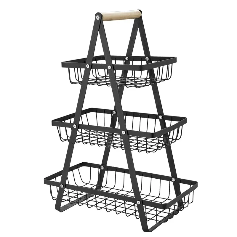 

Fruit basket Three-layer hollow grid Handheld storage basket Portable mobile