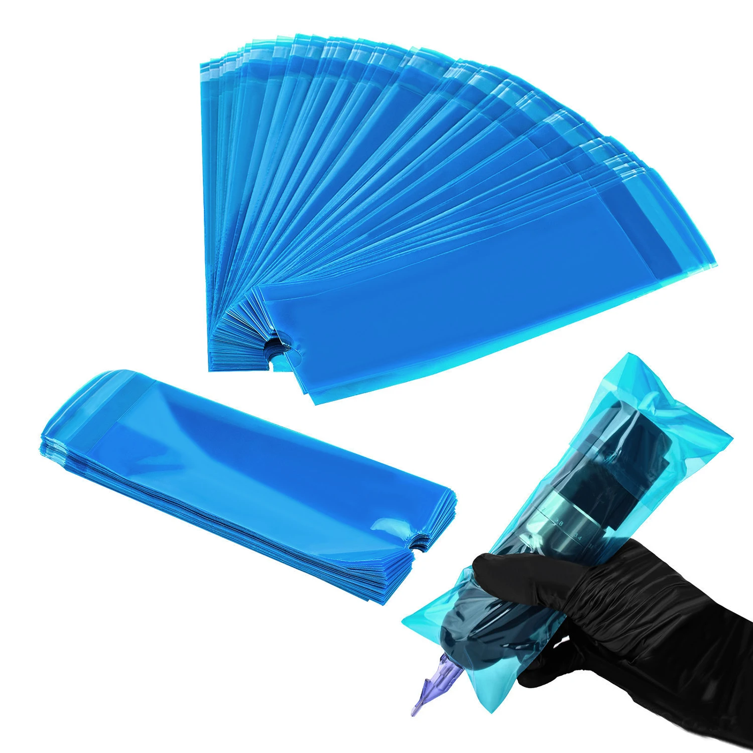 

100pcs Disposable Self-Adhesive Tattoo Pen Sleeves Plastic Cartridge Protect Film Bag Tattoo Machine Clip Cord Sleeves Supplies