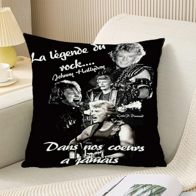 1pc Johnny Hallyday French Rock Legend Black White Collage Throw Pillow Cover 2D Double-Side Print Polyester Cushion Case for So